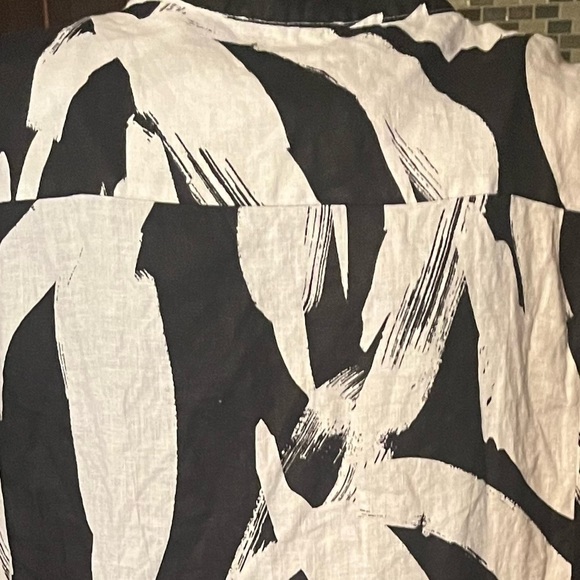 DKNY PURE Linen Printed Cap Sleeve Dress Sz 14 Swing Black & White - Picture 5 of 8